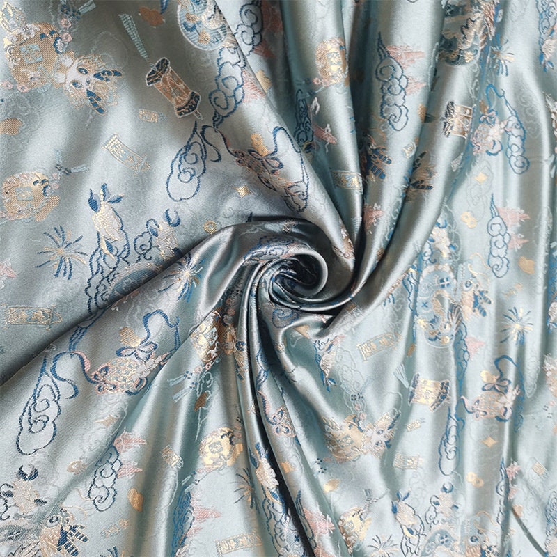 Vintage Jacquard Fabric: Gold Thread Butterfly Flower Upholstery - 57"W