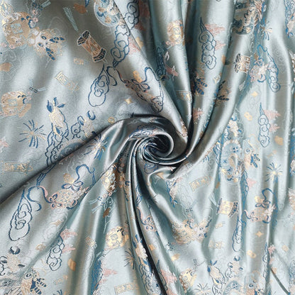 Vintage Jacquard Fabric: Gold Thread Butterfly Flower Upholstery - 57"W