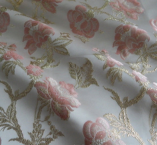 Tissu brocart métallisé : 145 cm de large, jacquard damassé, satin pivoine, ameublement et couture