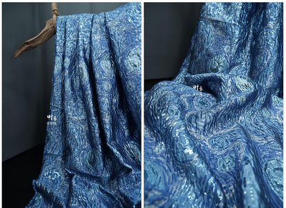 Van Gogh Starry Night Jacquard Fabric: 56"w Impressionism Style