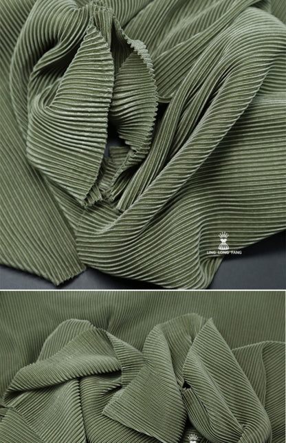 Pleated Striped Satin Fabric: Silky Crinkle Drape, 63" Wide