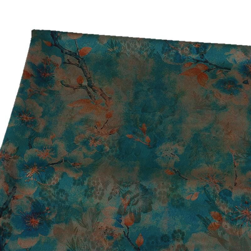Red Cloud Gauze Fabric with Ink-Dyed Peony Blossom Print, 59"Wide