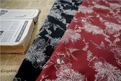 Magpie & Flower Jacquard Fabric: Palace Style Rayon Blend, 55"W