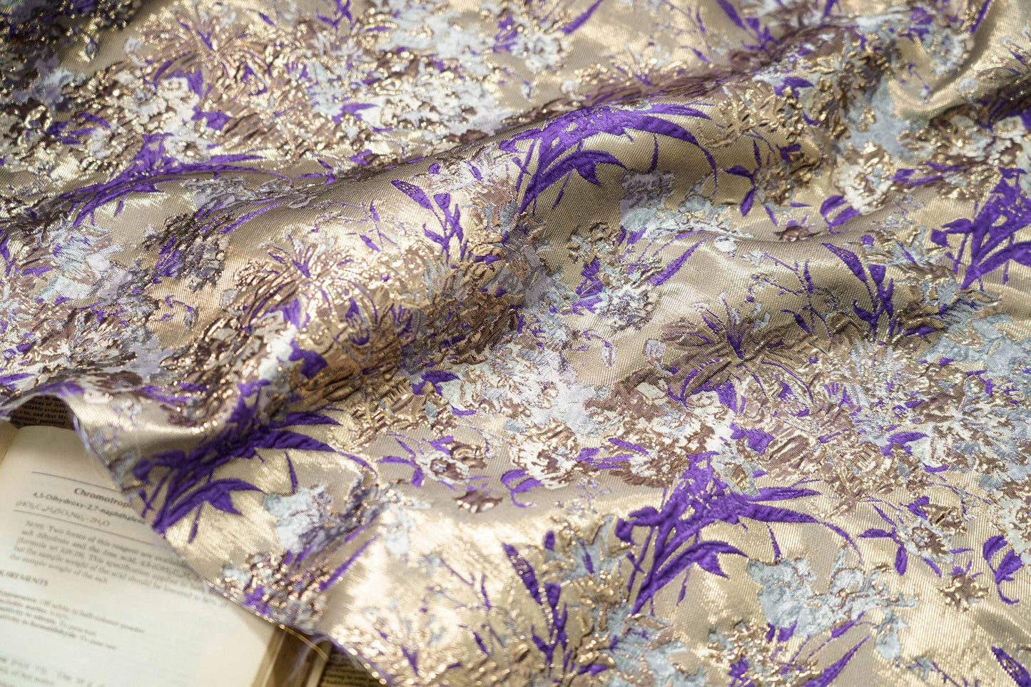 Gold Thread Floral Jacquard Fabric: 3D Texture Upholstery, Prom Dress Sewing (59" W)