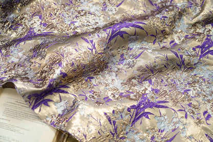 Gold Thread Floral Jacquard Fabric: 3D Texture Upholstery, Prom Dress Sewing (59" W)