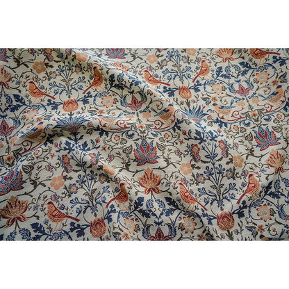 Tissu d'ameublement rétro à motifs d'oiseaux et de fleurs d'automne, idéal pour les costumes et la décoration - 145 cm de large