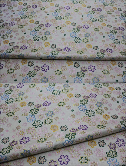 Tissu brocart jacquard à fleurs de cerisier : mélange de soie et de rayonne japonaises