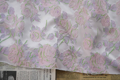 Pink Meadow Floral Jacquard Fabric: Upholstery, Costume, Decor - 60"W