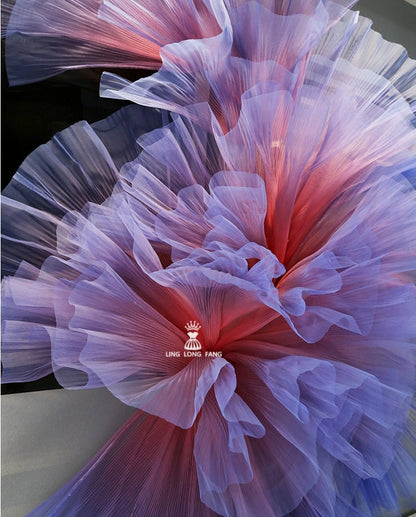 Pleated Hard Yarn Tulle Fabric: 59" Wide Designer Material