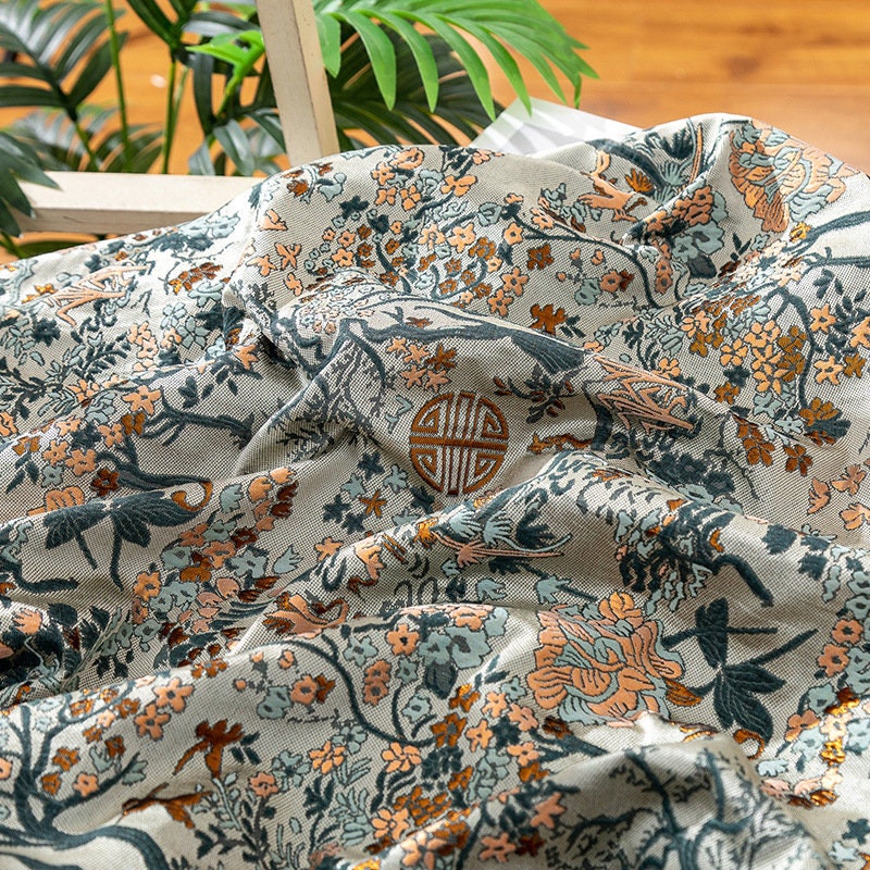 Gold Embossed Jacquard Fabric: Floral Upholstery & Sewing, 59" Wide