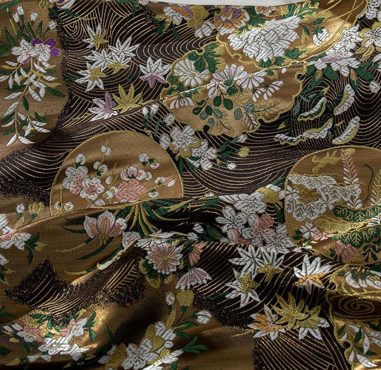 Nishijin Weave Fabric: Japanese Floral Silk Rayon Blend (59"W)