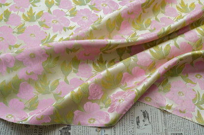 Romantic French Floral Jacquard Fabric with Gold Threads, 65"Wide
