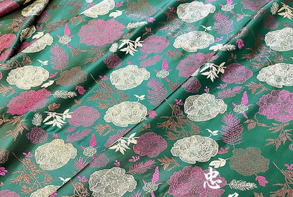 Tissu brocart pivoine : jacquard de soie et rayonne, tissu kimono cheongsam qipao (29,5" de large)