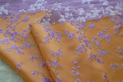 Floral Jacquard Fabric: Orange & Lilac Embossed Woven Upholstery, Costume, Sewing, DIY (59"W By 1yard) - Poppylollipop