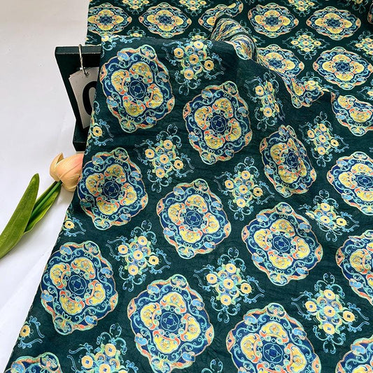 Tissu Tencel à motif Bouddha de Dunhuang : ameublement, écharpe et rideaux de style asiatique