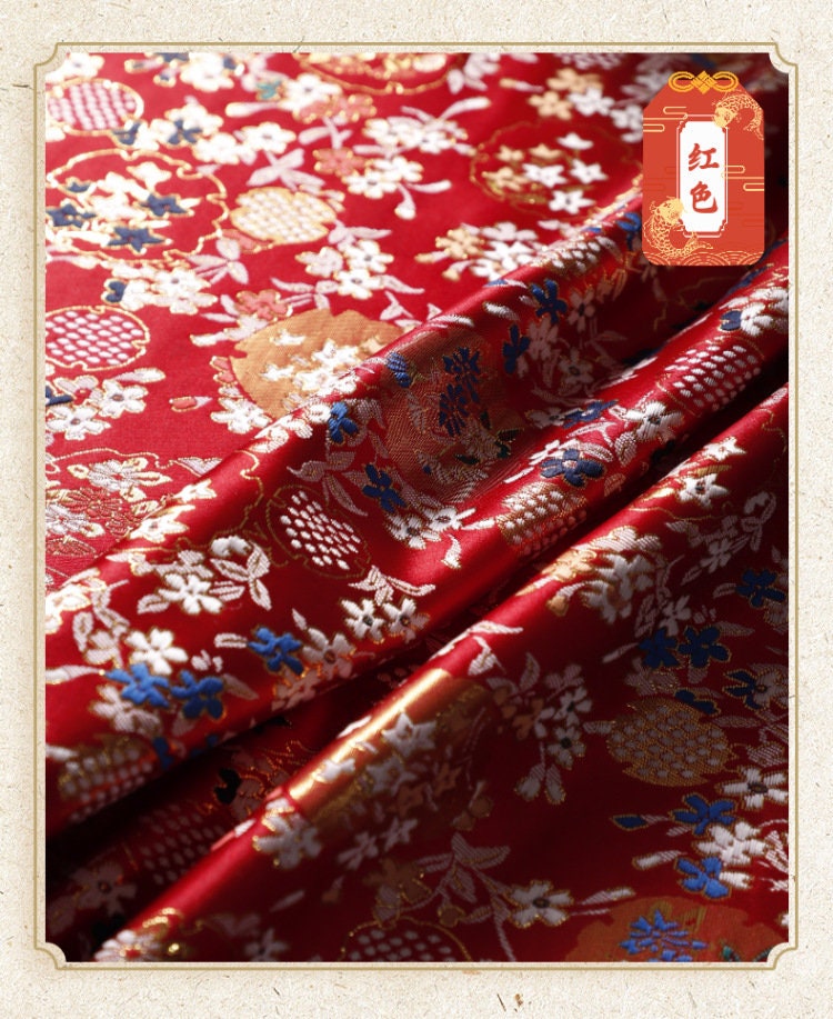 Japanese Dianthus Silk Brocade Fabric: Kimono Bowknot Sewing Material