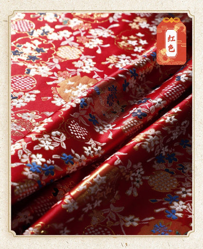 Japanese Dianthus Silk Brocade Fabric: Kimono Bowknot Sewing Material