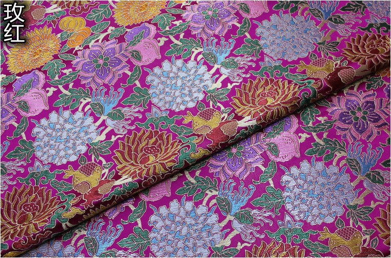 Tissu brocart à motifs floraux : style sino-mongol, pour l’ameublement et la couture, largeur 75 cm (29,5 po).
