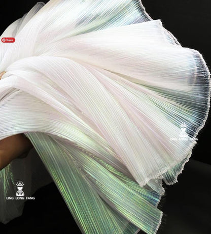 Crinkled Pleated Organza Fabric: 57" Wide Stiff Designer Material