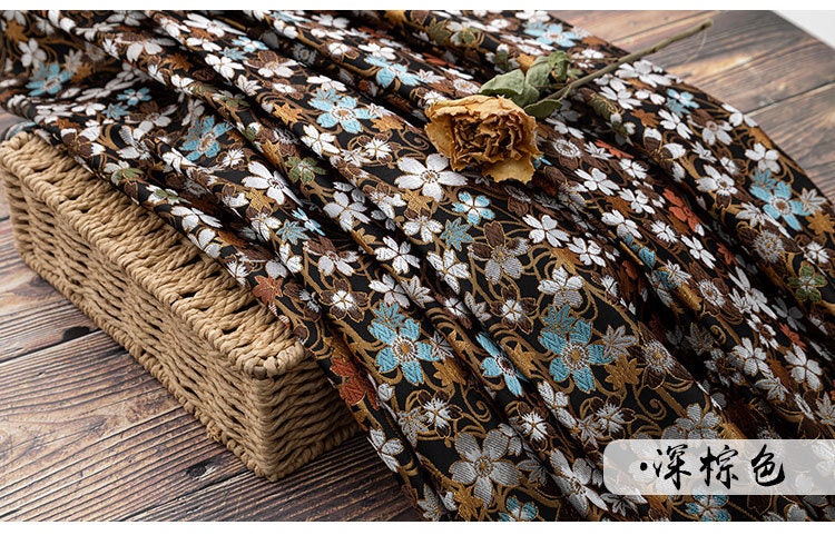 Japanese Cherry Blossom Brocade Fabric: Silk Rayon Jacquard (29.5"W)