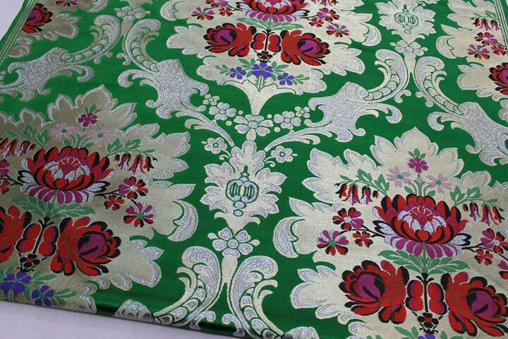 Tissu brocart de soie : motif floral pivoine dahlia, 74 cm de large, tissu de mariage