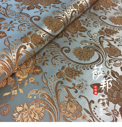 Tissu brocart pivoine européen vintage : Cheongsam Qipao en soie et rayonne