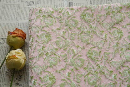 Floral Jacquard Woven Fabric: Green, Pink & Gold Reversible Upholstery - 60"W