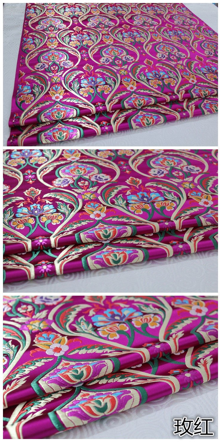 Floral Jacquard Brocade Fabric: Chinese Mongolian Style (By The Meter) - Poppylollipop