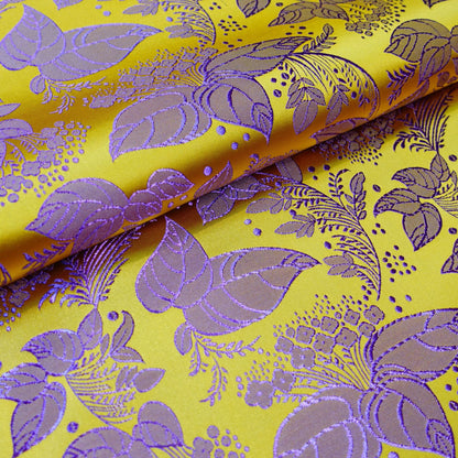 Brocart de soie à motif feuilles d'arbre, pour la confection de vêtements et d'articles d'ameublement - Largeur : 114 cm
