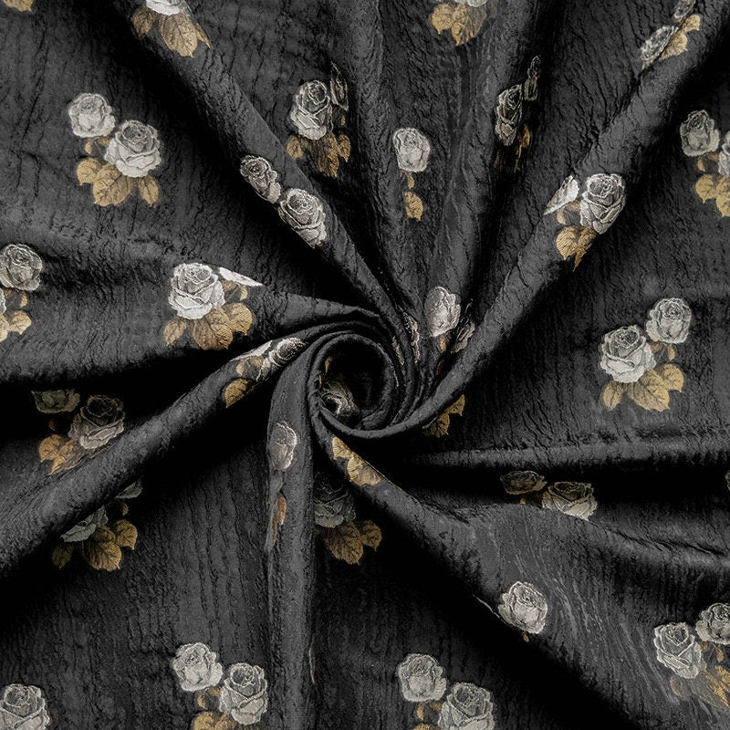 Tissu d'ameublement noir à motif rose en relief, texture craquelée, 150 cm de large, tissu à réaliser soi-même