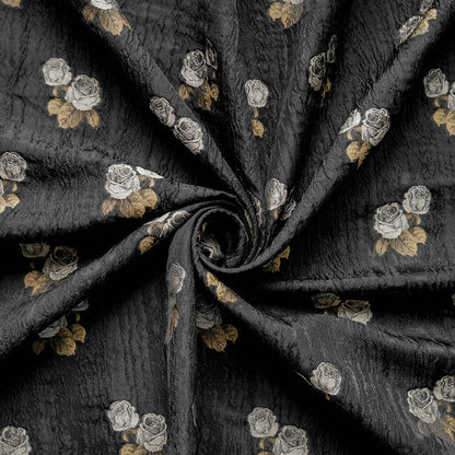 Tissu d'ameublement noir à motif rose en relief, texture craquelée, 150 cm de large, tissu à réaliser soi-même