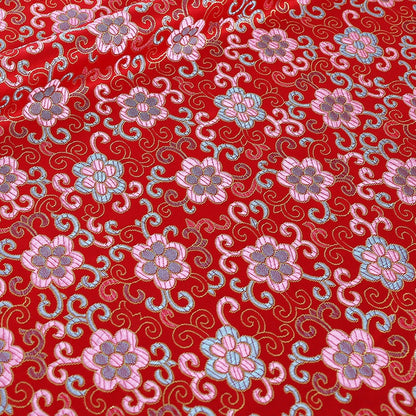 Floral Vine Silk Brocade Fabric: Red Cheongsam Upholstery, 57"W