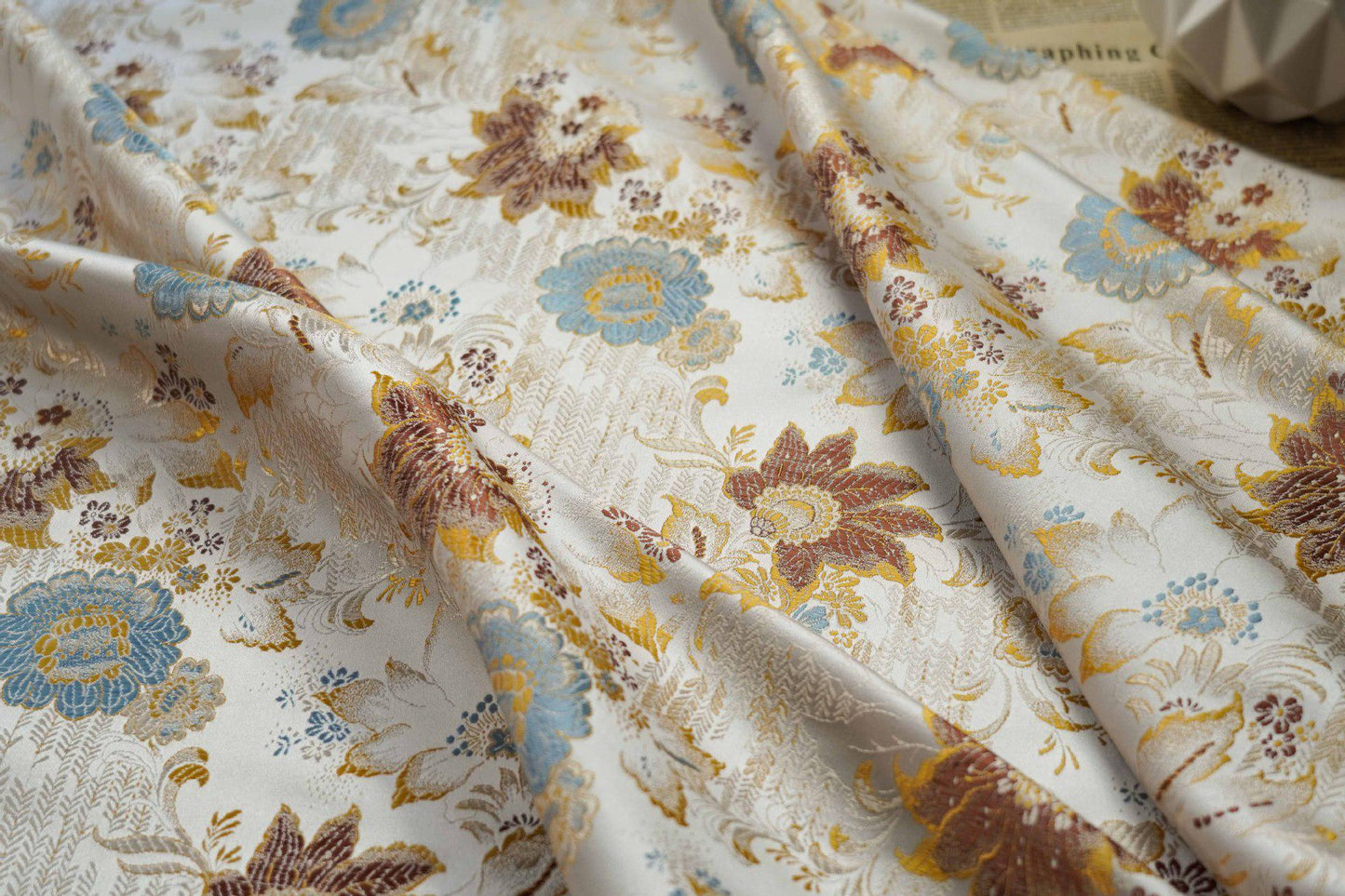 Floral Brocade Fabric: Silky Jacquard, Chinese Wedding Style, 58"W