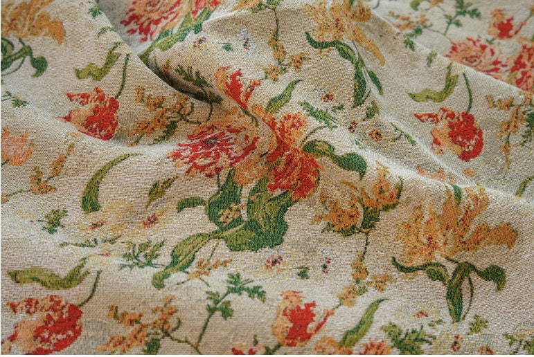 Floral Jacquard Fabric: Retro Big Flower Upholstery, 59" Wide