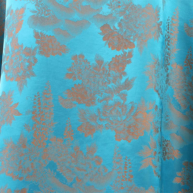Floral Jacquard Satin Fabric: Two-Tone Teal Upholstery, 59"W