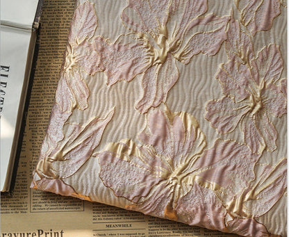 Gold Thread Floral Jacquard Fabric: 3D Oil Painting Texture, 55" Wide