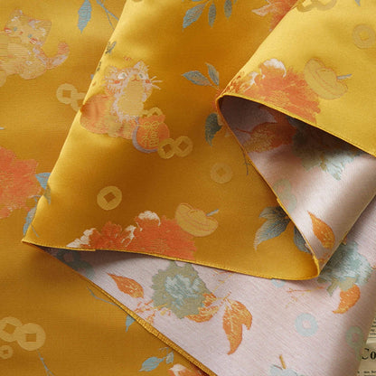 Gold Thread Brocade Fabric: Mongolian Tibetan Style, 55" Wide