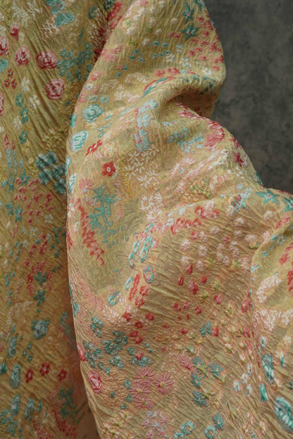 Blue Pink Jacquard Woven Fabric: 3D Embossed Flower Pattern, 57" Wide