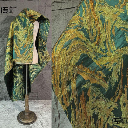 Gold Thread Jacquard Fabric: Green Mountain Upholstery, Costume, Decor (59" W)