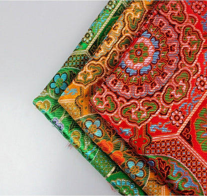 Exotic Brocade Fabric: 29.5"W Gold Thread Tibetan Jacquard Satin