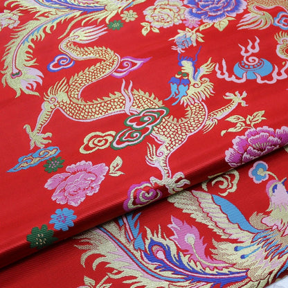 Red Phoenix Brocade Fabric: Chinese Jacquard Satin, Home Decor