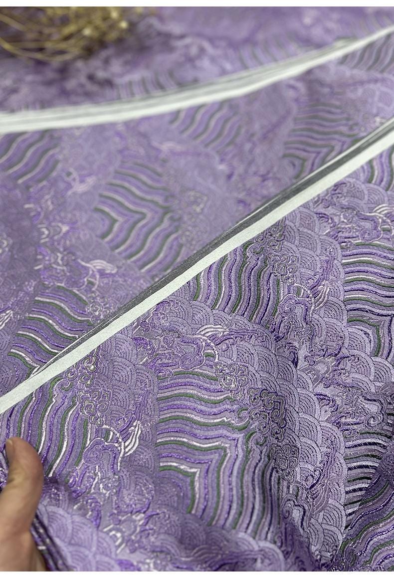 Lilac Ocean Waves Brocade Fabric: Silk Rayon Jacquard, 29.5" Wide