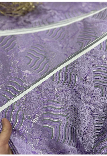 Lilac Ocean Waves Brocade Fabric: Silk Rayon Jacquard, 29.5" Wide