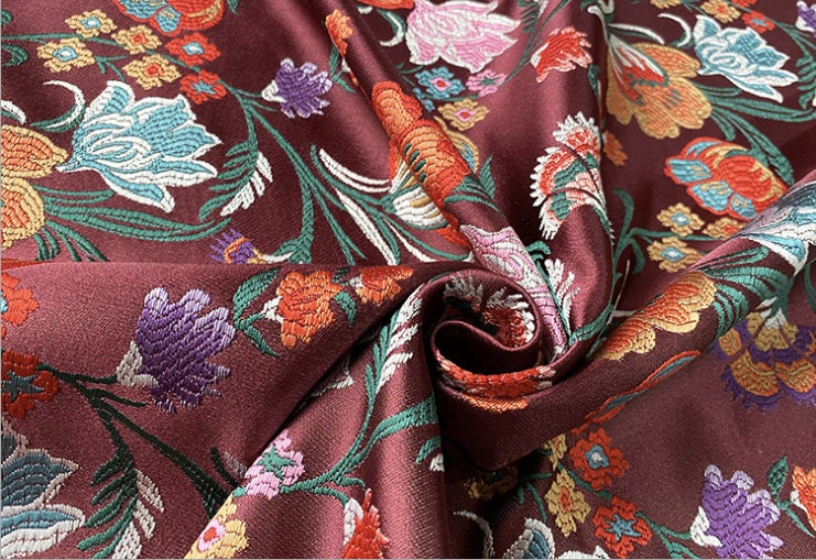 Floral Brocade Fabric: 57" Wide Silk Rayon Blend, Cheongsam Qipao Sewing Fabric