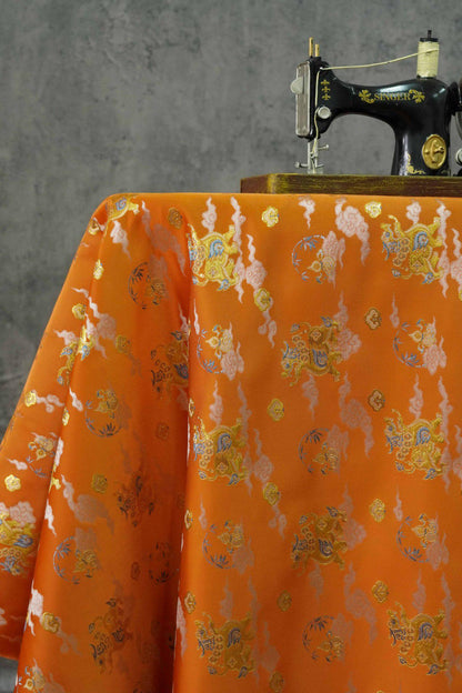 Gold Thread Brocade Fabric: Mongolian Tibetan Style, 60"W, By The Meter