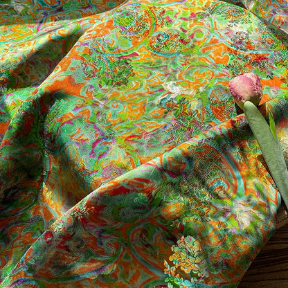 Rayon Silk Jacquard Xiangyun Fabric, Flowing Rainbow Vine Handcrafted Textile for Dressmaking, Quilting, DIY Sewi"W
