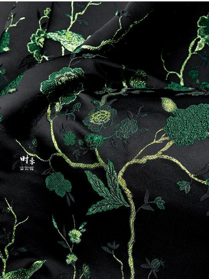 Black & Jade Green Brocade Fabric | 3D Textured Jacquard, 55" Wide