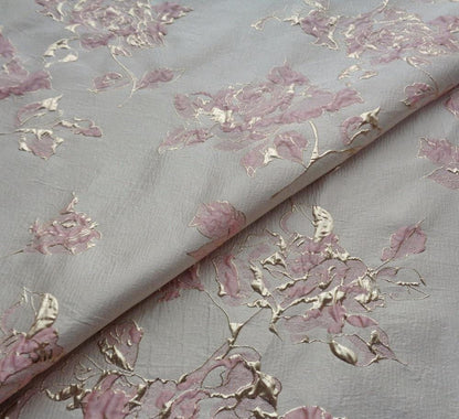 Pink Peony Gold Foil Jacquard Fabric: Chenille Upholstery, Quilting - 56"W