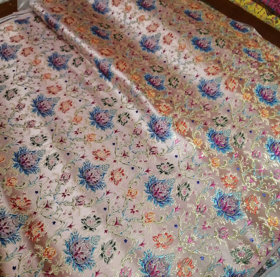 Lotus Damask Silk Brocade Fabric: Tibetan Buddhism Costume Decor