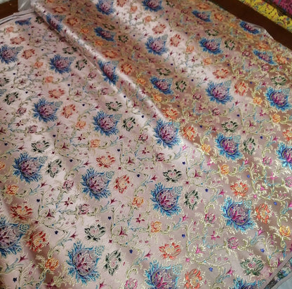 Lotus Damask Silk Brocade Fabric: Tibetan Buddhism Costume Decor